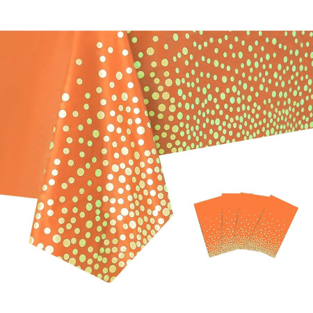 Fata de Masa, Cyrax, din PEVA, Imprimeu Buline Aurii, 137 x 274 cm, Impermeabila, Fara Pete, Curatare Rapida, Portocaliu