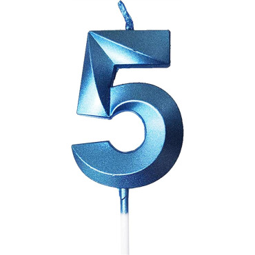Lumanare Cifra 5, Cyrax, Model Diamond, 5 x 3.4 cm, Albastru