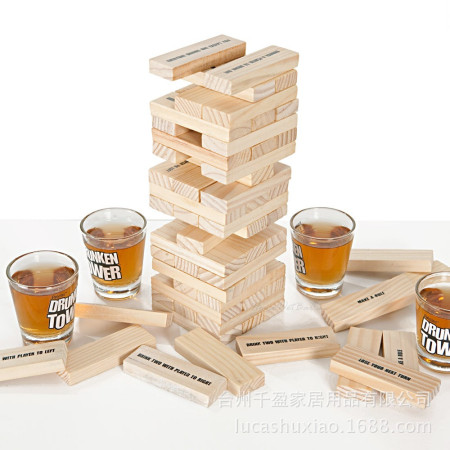 Joc de Baut Jenga Cyrax, Turnul Betivului din Lemn, Piese cu Provocari, Pahare de Shot din Sticla Incluse, 19 x 7 x 20 cm