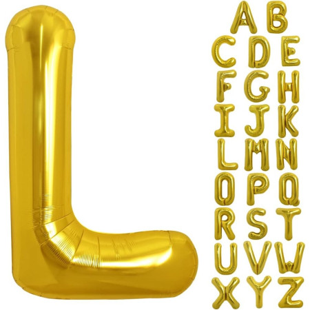 Balon Folie Metalizata Litera L, Cyrax, 80 cm, Umflati cu Heliu sau Aer, Ambalaj Individual, Pai inclus, Auriu