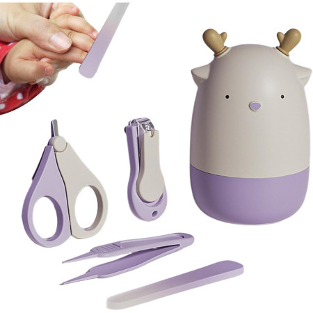 Set 4in1 de Ingrijire Unghii pentru Bebelusi, Cyrax, Cutie de Depozitare Tip Cerb, 0-6 Ani, 11 x 6 x 11 cm, Mov