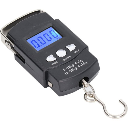 Cantar Digital de Mana cu Carlig, Cyrax, Cantar Portabil, Pescuit, cu Maner, Capacitate 50 kg, cu Metru Incorporat, 20.5 x 6 x 2.5 cm, Negru