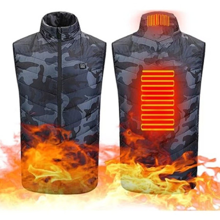 Vesta cu Incalzire,  Unisex, 2 Zone de Incalzire, Umplutura Bumbac, 3 Trepte de Temperatura, Incarcare USB, Albastru, 58 - 65 kg, Marime XL