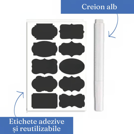 Set 7 Recipiente Organizare Alimente, Cyrax, Inchidere Etansa, Etichete Reutilizabile, Cupe Masurare, 4 Dimensiuni Diferite, din Plastic Dur, Transparent