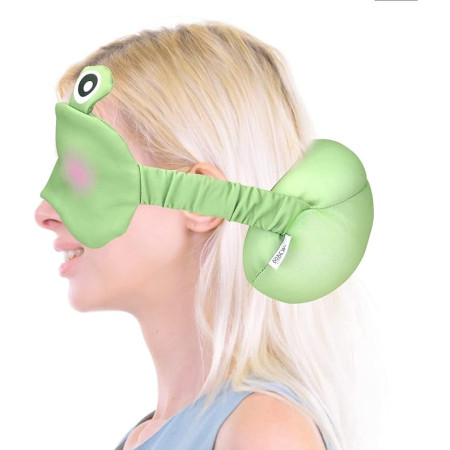 Masca de dormit, Cyrax, 2 in 1, cu Tetiera, din Particule de Spuma si Bumbac, Model Broasca ,Verde