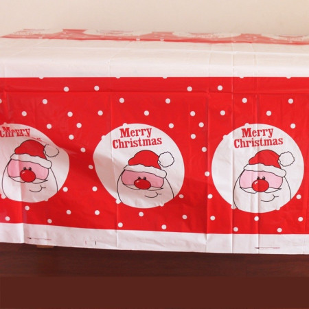 Fata de masa dreptunghiulara  PVC, 2.5 mm grosime, imprimeu Mos Craciun model 2, potrivit pentru Craciun, utilizare multipla, 180 x 108 cm, alb