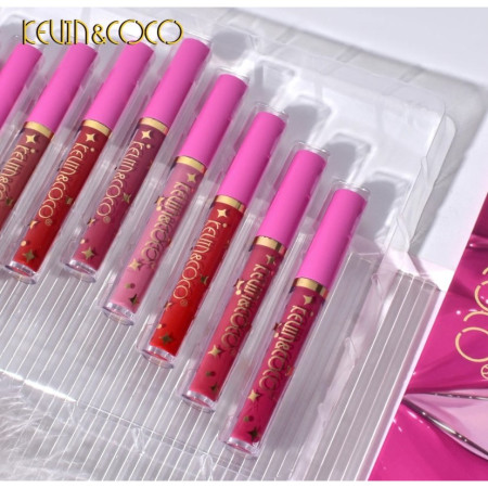 Set 12 Lip Gloss Kevin&Coco, nuante de rosu, rose, nude, cutie dreptunghiulara, 26.5x16.5x2.2 cm, 200 g, multicolor
