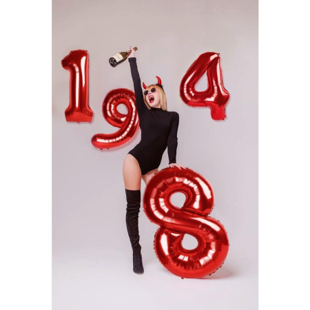 Balon din Folie Metalizata Cyrax, Figurina Cifra, Tema Aniversare 80 cm, Ambalaj Individual, Pai inclus, Umflare cu Aer sau Heliu, Rosu, Cifra 1