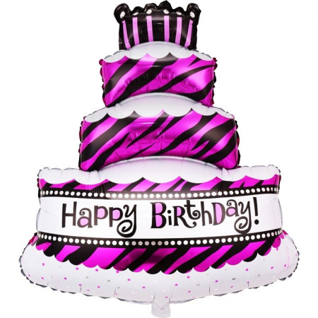 Balon din Folie Metalizata, Cyrax, Model Tort cu 4 Straturi, Balon Aniversar, Model Happy Birthday, 62x43 cm, Ambalaj Individual, Pai inclus, Umflare cu Aer sau Heliu, Mov