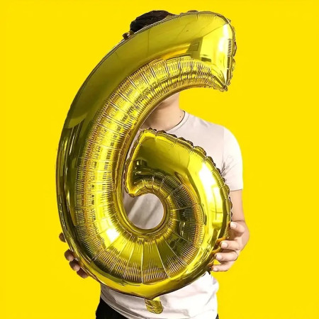 Balon din Folie Cyrax, Cifra 6, 81 cm, Pentru Aer sau Heliu, Bulk, Auriu
