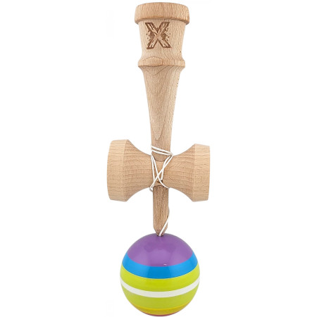 Kendama X Originala, Profesionala, Cyrax, din Lemn, Super Sticky, 18 cm, Multicolor