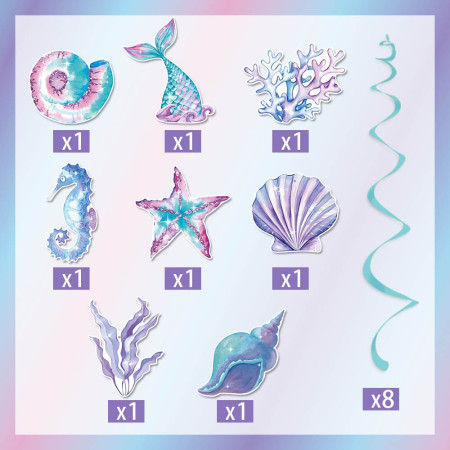 Set 8 Decoratiuni pentru Petrecere Sirena, Cyrax, Colectia Mermaid, Panglici Incluse, Multicolor
