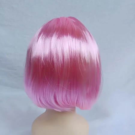 Peruca Cosplay, Cyrax, Tunsoare Bob cu Breton, pentru Carnaval, Halloween, Petreceri Tematice, din PET, Marime Universala, Roz Deschis