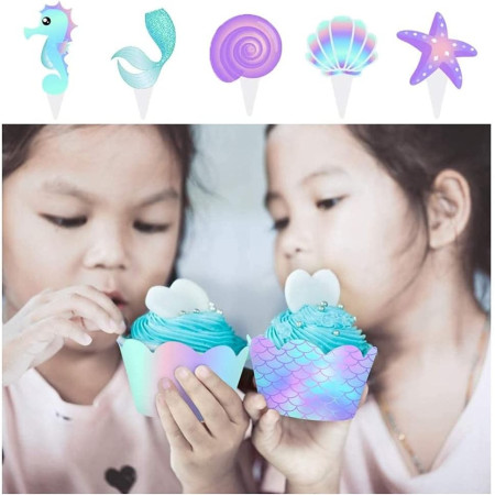 Set 6 Accesorii pentru Prajituri Sirena, Cyrax, Colectia Mermaid, 22.7 x 8.7 cm, Multicolor