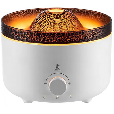 Umidificator de tip vulcan,  cu aromaterapie, cu telecomanda, 560 ml, model V21A, alb