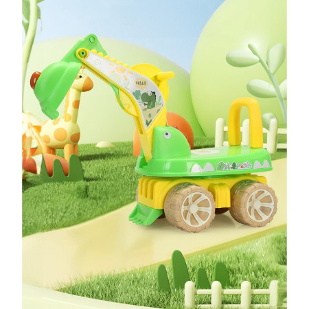 Excavator pentru Copii, Cyrax, 1-3 Ani, Greutate Portanta 30 kg, Muzica si Lumini, Rotatie 360 Grade, 45 x 31 x 35 cm, 4 Roti, Verde