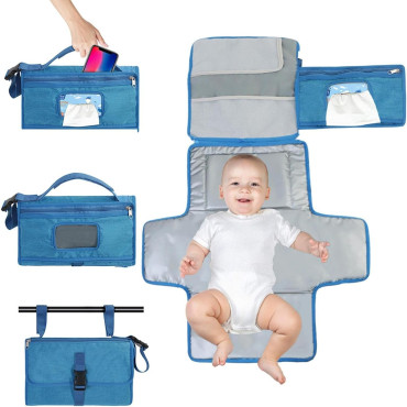Geanta Multifunctionala, Cyrax, Tip Aleza de Schimbat Scutece, Impermeabila, din Panza Oxford, cu Buzunare, Usor de Agatat, 30 x 20 cm, Albastru