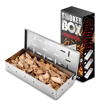 Cutie de afumator pentru gratar Cyrax, Inox, 9.6x4.4x22.2 cm, Argintiu