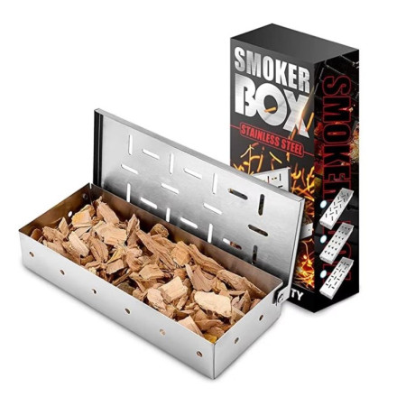 Cutie de afumator pentru gratar Cyrax, Inox, 9.6x4.4x22.2 cm, Argintiu