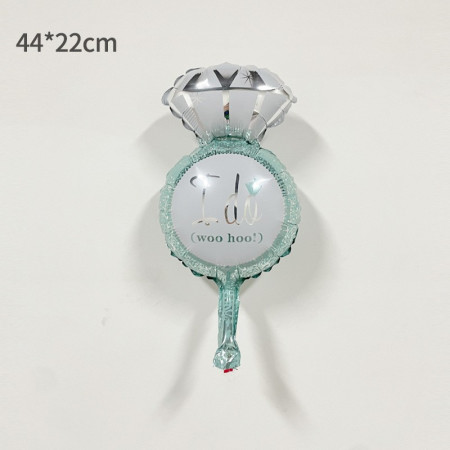 Balon din Folie Metalizata, Cyrax, Mini Figurine Nunta, Model Inel de Logodna, Tematica Cerere in Casatorie, 46x23 cm, Ambalaj Individual, Pai Inclus, Umflare cu Aer sau Heliu, Albastru