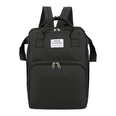 Rucsac Multifunctional pentru Mamici, Cyrax, cu Patut Pliabil si Baza de Schimbat, Rezistent la Apa, Capacitate Mare, Usor, Compartimente Multiple, Buzunar Termic pentru Lapte, 42 x 32 x 22 cm, Negru