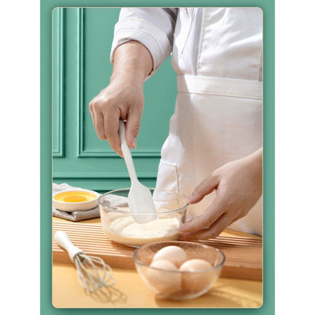 Set 5 Ustensile de Bucatarie, Cyrax, din Silicon+Inox, Termorezistente, Antiaderente, 28 x 26 x 2 cm, Alb Ivory