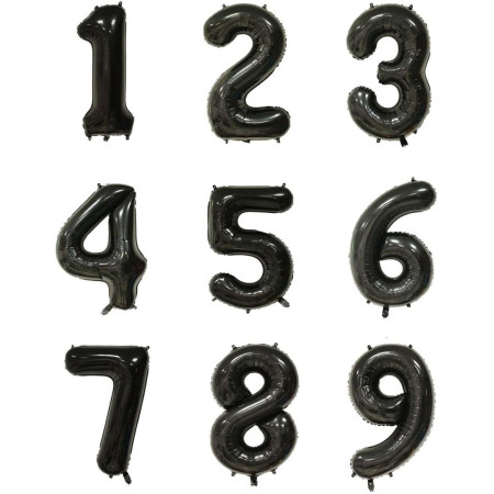 Balon din Folie Metalizata Cyrax, Figurina Cifra, Tema Aniversare 40 cm, Ambalaj Individual, Pai inclus, Umflare cu Aer sau Heliu, Negru, Cifra 9