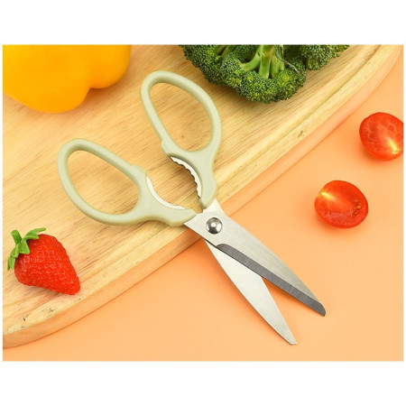 Set foarfeca pentru bucatarie Cyrax, curatator legume tip suport, multifunctional, spargator nuci, material ABS si otel inoxidabil, maner ergonomic, 16.8 x 7.8 x 1 cm, verde