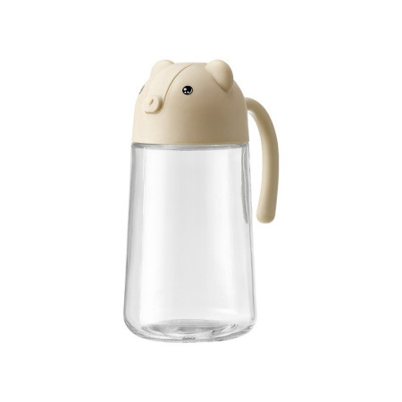 Recipient de ulei, Cyrax, Model Ursulet, Sticla pentru Lichide de Bucatarie, Inchidere Deschidere Automata, 18.5 x 13 cm, Volum 630 ml, Bej