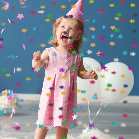 Tub de Confetii, Cyrax, Party Popper, 60x5 cm, Confetii Inimioare si Stelute din Aluminiu, Multicolor