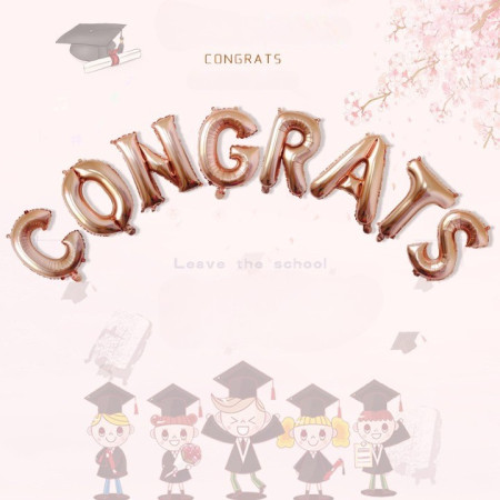 Set 8 Baloane din Folie Metalizata, Cyrax, Model Scris Congrats, Litere de 40 cm, Tema Absolvire, Baloane Party, Ambalaj Individual, Pai Inclus, Umflare cu Aer sau Heliu, Roz