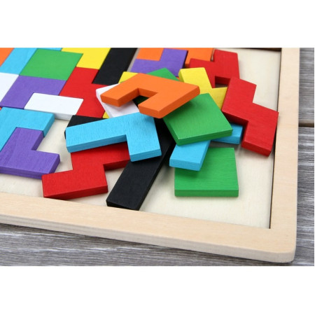 Puzzle Montessori, Cyrax, din Lemn, Tip Tetris, +36 Luni, Forme Neregulate, 40 Piese, 26.5 x 17.7 cm, Multicolor