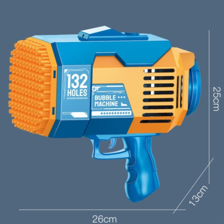 Pistol pentru Baloane de Sapun, Cyrax, 132 de Gauri, Lumini Colorate, Tavita, Lichid, Baterie de Li, Cablu de Incarcare, 25cm x 13cm x 26cm, Albastru