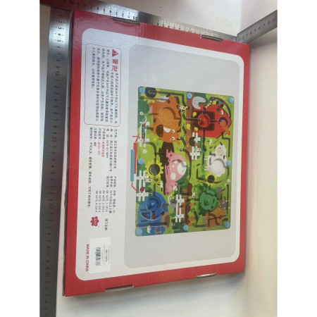 Joc Montessori de Sortare Culori, Cyrax, Creion Magnetic, Tip Labirint Ilustrat, din Lemn, Model Ferma, 39x29x1.5 cm