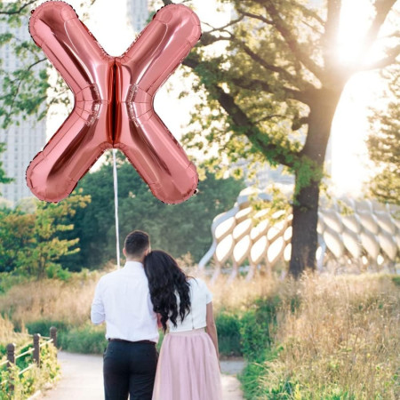 Balon Folie Metalizata Litera X, Cyrax, 100 cm, Umflati cu Heliu sau Aer, Ambalaj Individual, Pai inclus, Rose Gold