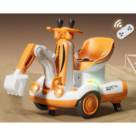 Excavator Electric, Cyrax, pe 4 Roti Antiderapante, cu Telecomanda, Brat Controlat Electric, cu Telecomanda, +2 Ani, Galben