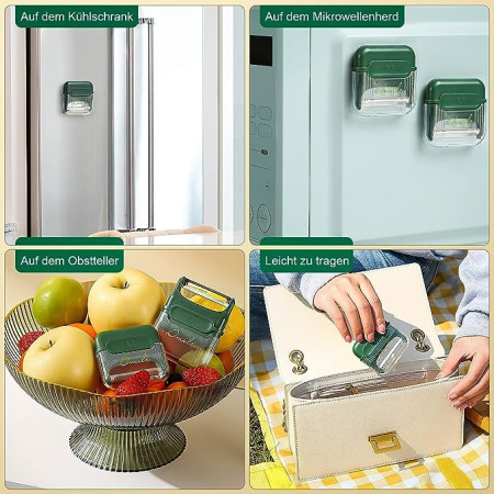 Decojitor/Curatator manual de legume si fructe, Cyrax, portabil, cu magnet, doua lame, Inox, Verde, 6.7x6x1.6 cm