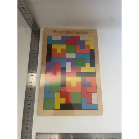 Puzzle Montessori, Cyrax, din Lemn, Tip Tetris, +36 Luni, Forme Neregulate, 40 Piese, 26.5 x 17.7 cm, Multicolor