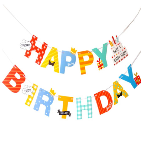 Banner Happy Birthday 100x200 cm, Cyrax, Rola de Ata Inclusa, Tematica Aniversare, Multicolor