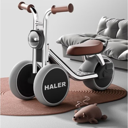 Tricicleta pentru Copii, Cyrax, Exercitiu de Echilibru, pentru 1-6 Ani, Lumina LED, Fara Pedale, din Plastic, Roti 7.8 cm, Greutate Portanta 50 kg, 43 x 58 x 35 cm, Gri