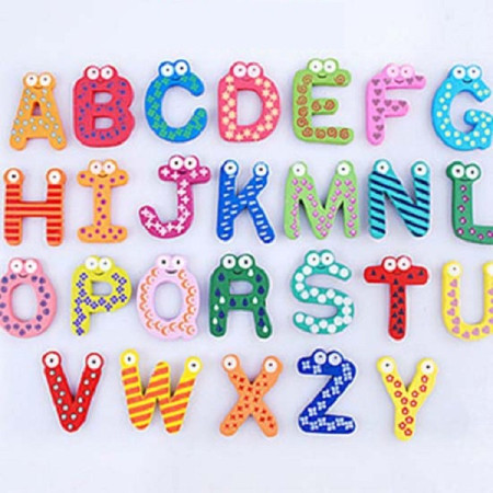 Set 26 Magneti de Frigider pentru Copii, Cyrax, Model Alfabet A-Z, Figurine Amuzante, din Lemn, Multicolor