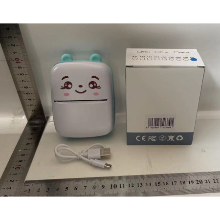 Set Mini Imprimanta Foto Portabila, Cyrax, Include: 1x Set de Markere, 5x Role de Hartie Termica, 5x Role Hartie Adeziva, Incarcare USB, Bluetooth, Print Alb-Negru, Model Ursulet, Alb/Albastru
