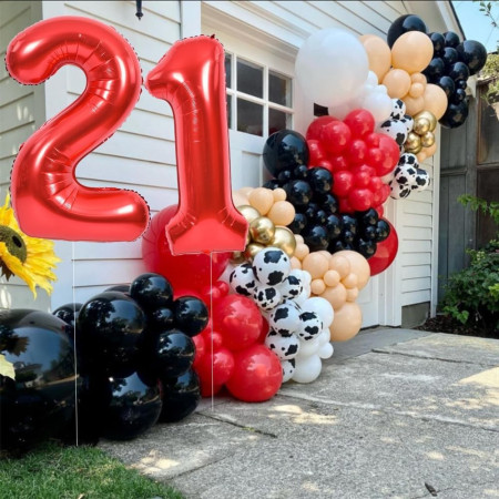 Balon din Folie Metalizata Cyrax, Figurina Cifra, Tema Aniversare 40 cm, Ambalaj Individual, Pai inclus, Umflare cu Aer sau Heliu, Rosu, Cifra 1