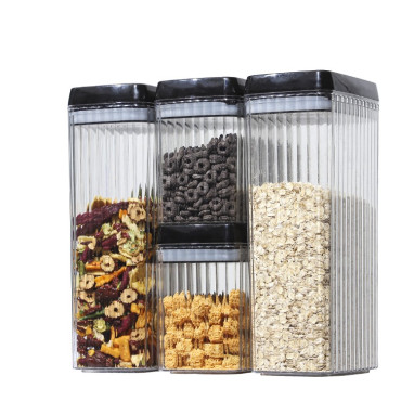 Set 4 Recipiente din Plastic, Cyrax, pentru Alimente/Obiecte, Inchidere Ermetica, Textura Ondulata, 2 x 1.5l, 2 x 3.3 l, Transparent