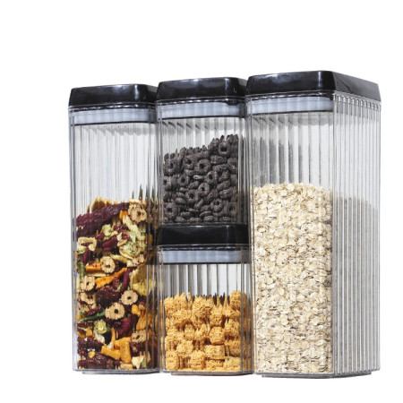 Set 4 Recipiente din Plastic, Cyrax, pentru Alimente/Obiecte, Inchidere Ermetica, Textura Ondulata, 2 x 1.5l, 2 x 3.3 l, Transparent