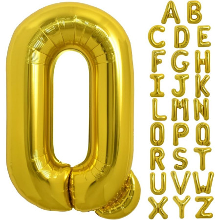 Balon Folie Metalizata Litera Q, Cyrax, 40 cm, Umflati cu Heliu sau Aer, Ambalaj Individual, Pai inclus, Auriu