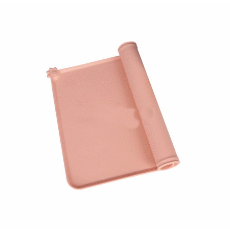 Covoras din silicon pentru animale  pentru bol de apa si mancare, antiderapant, margini ridicate pentru a mentine apa, 48.5x30 cm, Roz