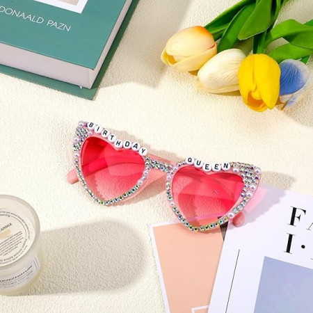 Ochelari Decorativi, Cyrax, Model Birthday Queen, cu Diamante, pentru Aniversari, din PC, 15.3 x 5.7 x 14.5 cm, Roz