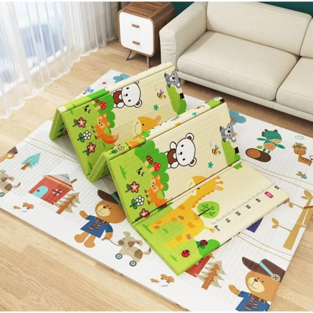 Covoras pentru Copii, Cyrax, cu 2 Fete, Model ZOO/Ursulet, din XPE+PE, Impermeabil, Antiderapant, Protectie Termica, +3 Luni, Pliabil, 150 x 200 x 1.5 cm, Multicolor