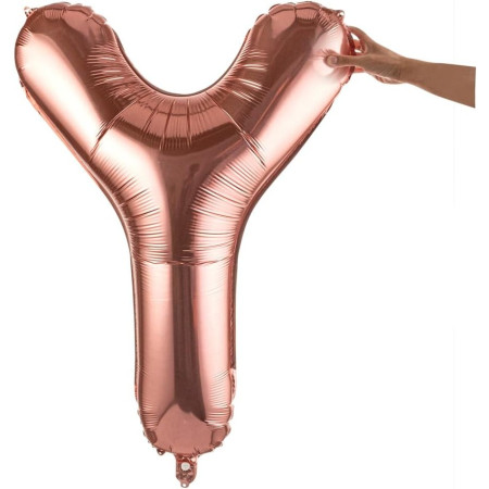 Balon Folie Metalizata Litera Y, Cyrax, 100 cm, Umflati cu Heliu sau Aer, Ambalaj Individual, Pai inclus, Rose Gold